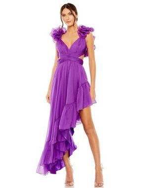 Mac Duggal Vibrant Purple High-Low Ruffle Evening Dress